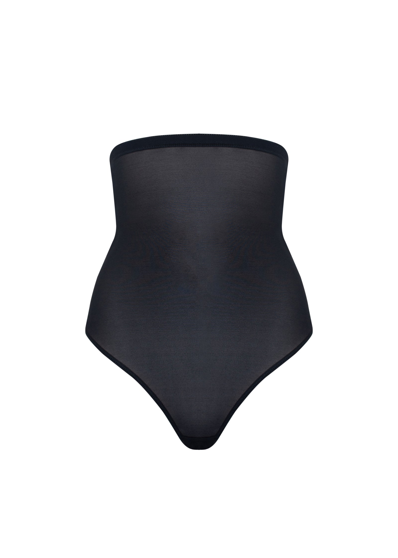 Still product image of MAGIC Ultra Thin Power Thong in black, high-waist shaping thong. Smooth breathable fabric providing light shaping for tummy, waist, and back, with seamless edges for invisible wear under clothing.