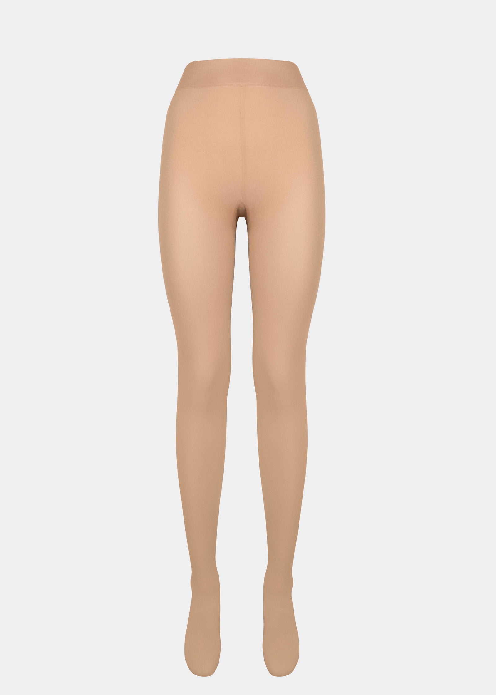 Still product image of MAGIC Tights in latte, high-waist warm fleece-lined tights. Smooth fabric providing medium shaping for tummy and waist, ladder-resistant finish, and sheer-look legs with unfleece foot section visible.