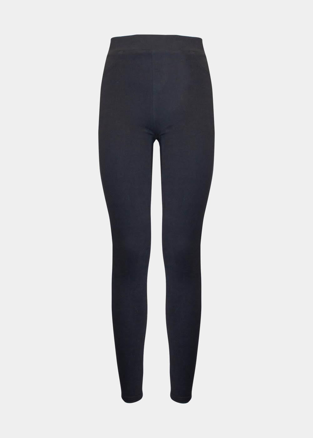 Still product image of Jegging in black, high-waist skinny-fit leggings with built-in shaping briefs. Soft stretchy fabric providing medium shaping for tummy, hips, and back, with cotton gusset, lifted bottom zone, and seamless edges visible.