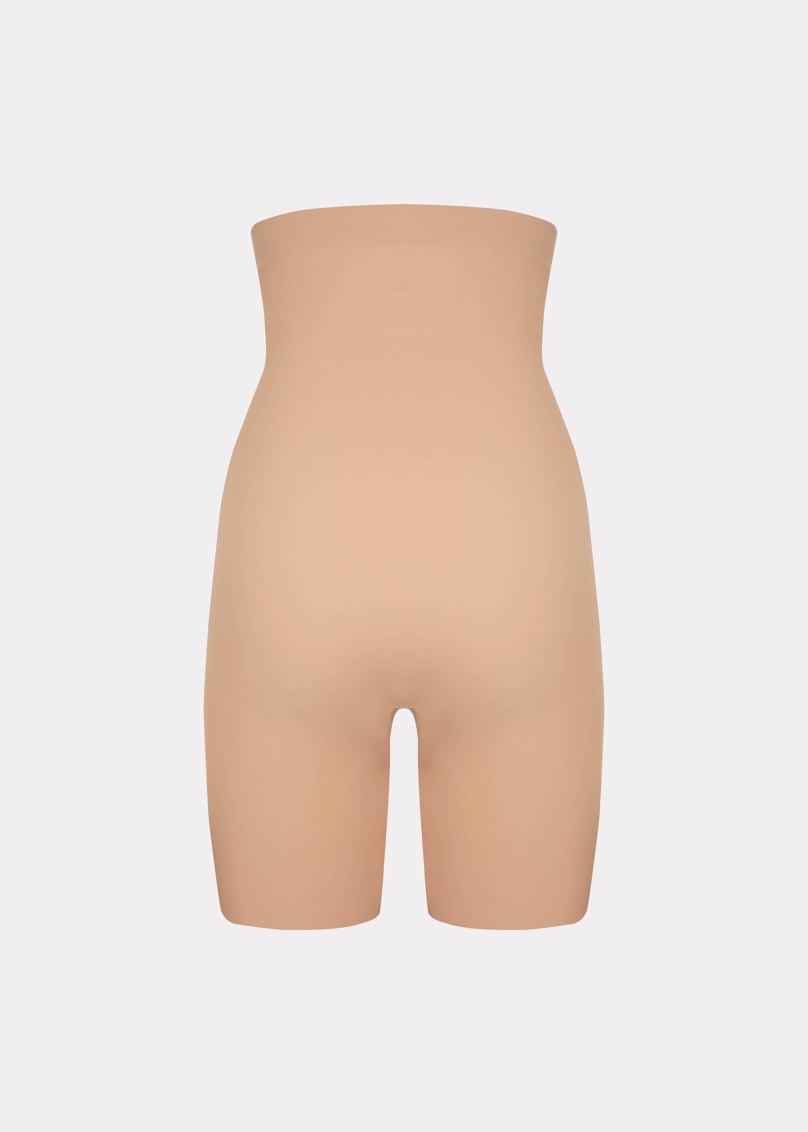 Still product image of Maxi Sexy Hi-Bermuda in mocha shown from the back. High-waist mid-thigh shaping shorts with smooth powerful fabric, firm control for lower back, hips, and thighs, seamless edges, and silicone-trimmed waistband visible.