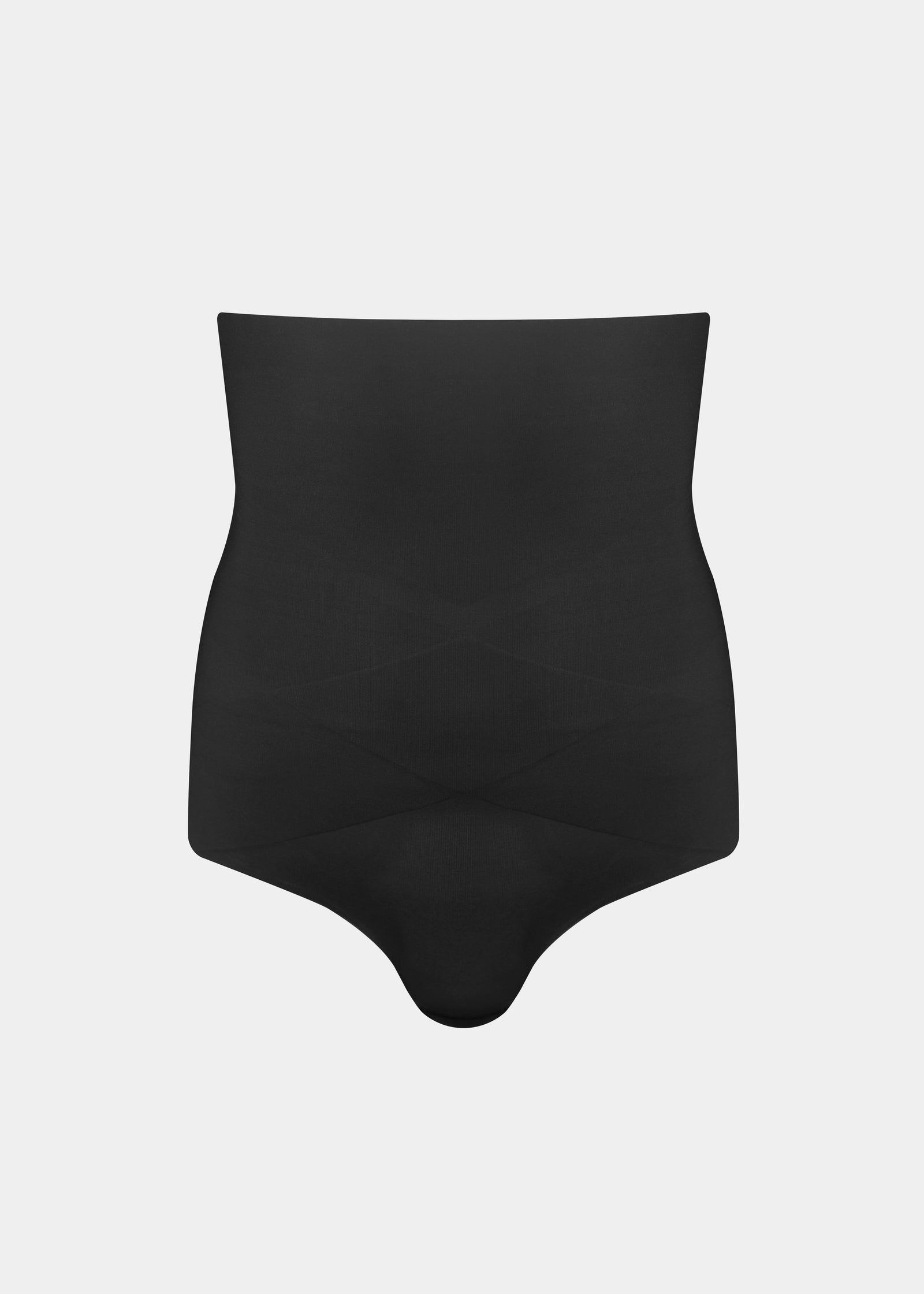 Black high-waisted hi-brief on a light gray background