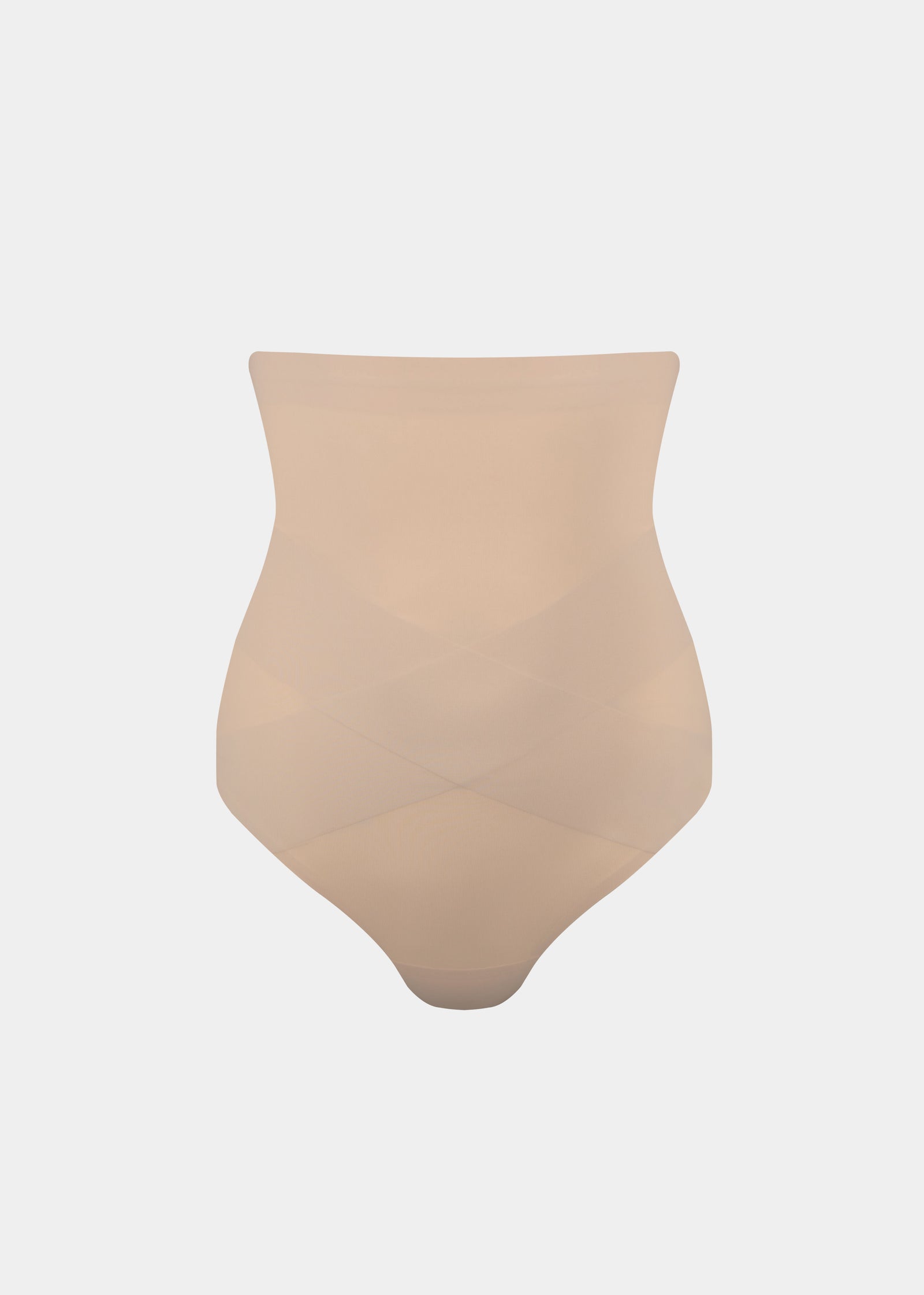 Beige high-waisted thong on a light gray background