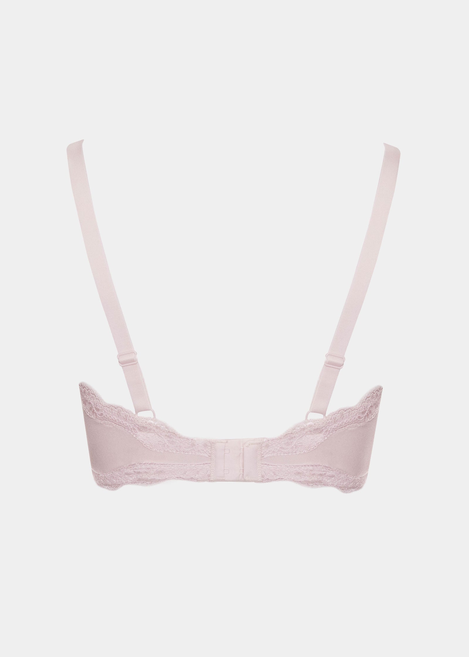 Still product image of Mama Lace Bralette in rose shown from the back. Seamless wire-free nursing bra with adjustable straps, hook-and-eye closure, and smooth fabric back panel.