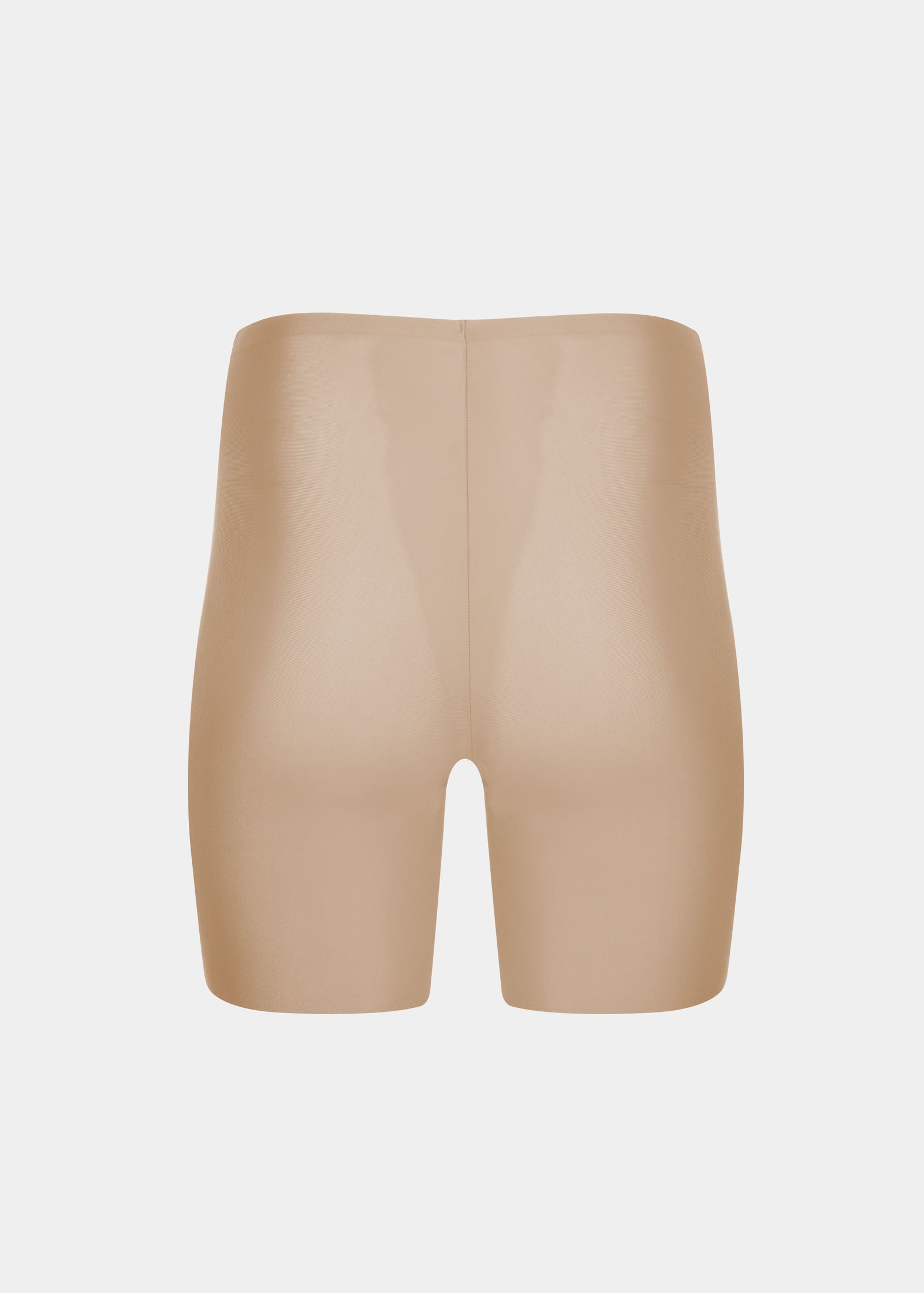 Still product image of Everyday Shaper Bermuda in cappuccino shown from the back. Mid-waisted seamless shapewear shorts with long legs to mid-thigh, smooth fabric, and seamless edges for invisible shaping under clothing.