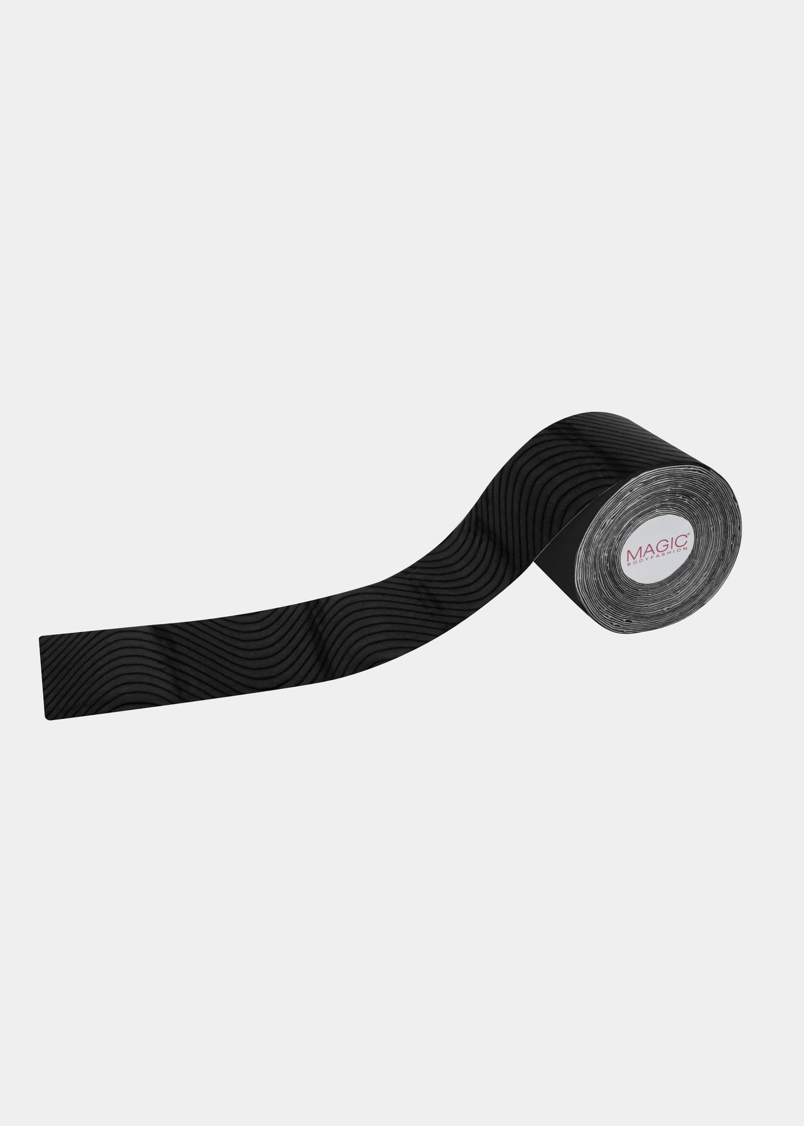 Still product image of the black Double Sticky Boob Tape, showcasing the roll of double-sided adhesive tape designed to lift and support the bust for invisible styling.