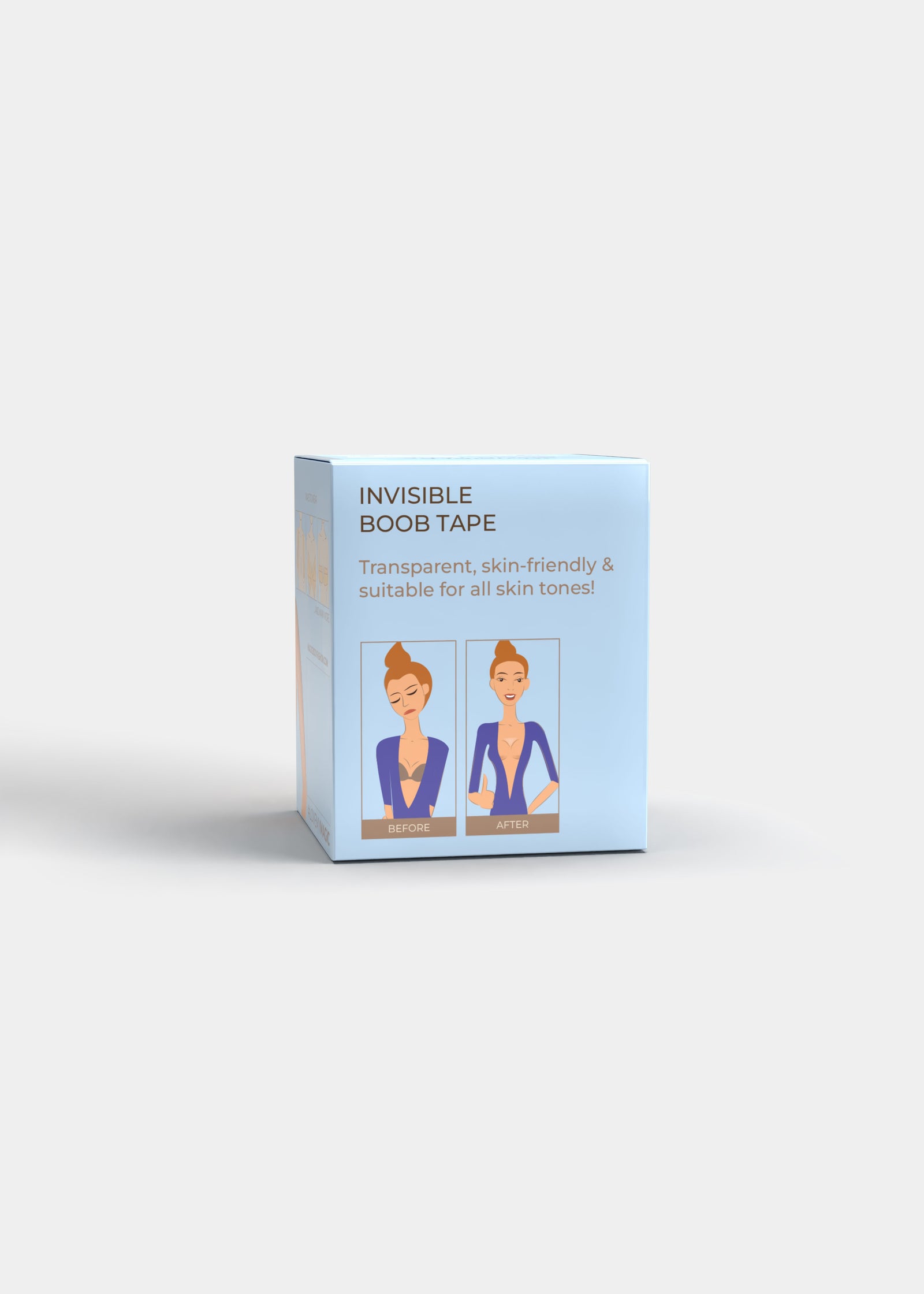 Box of Invisible Boob Tape with two women on a light blue background