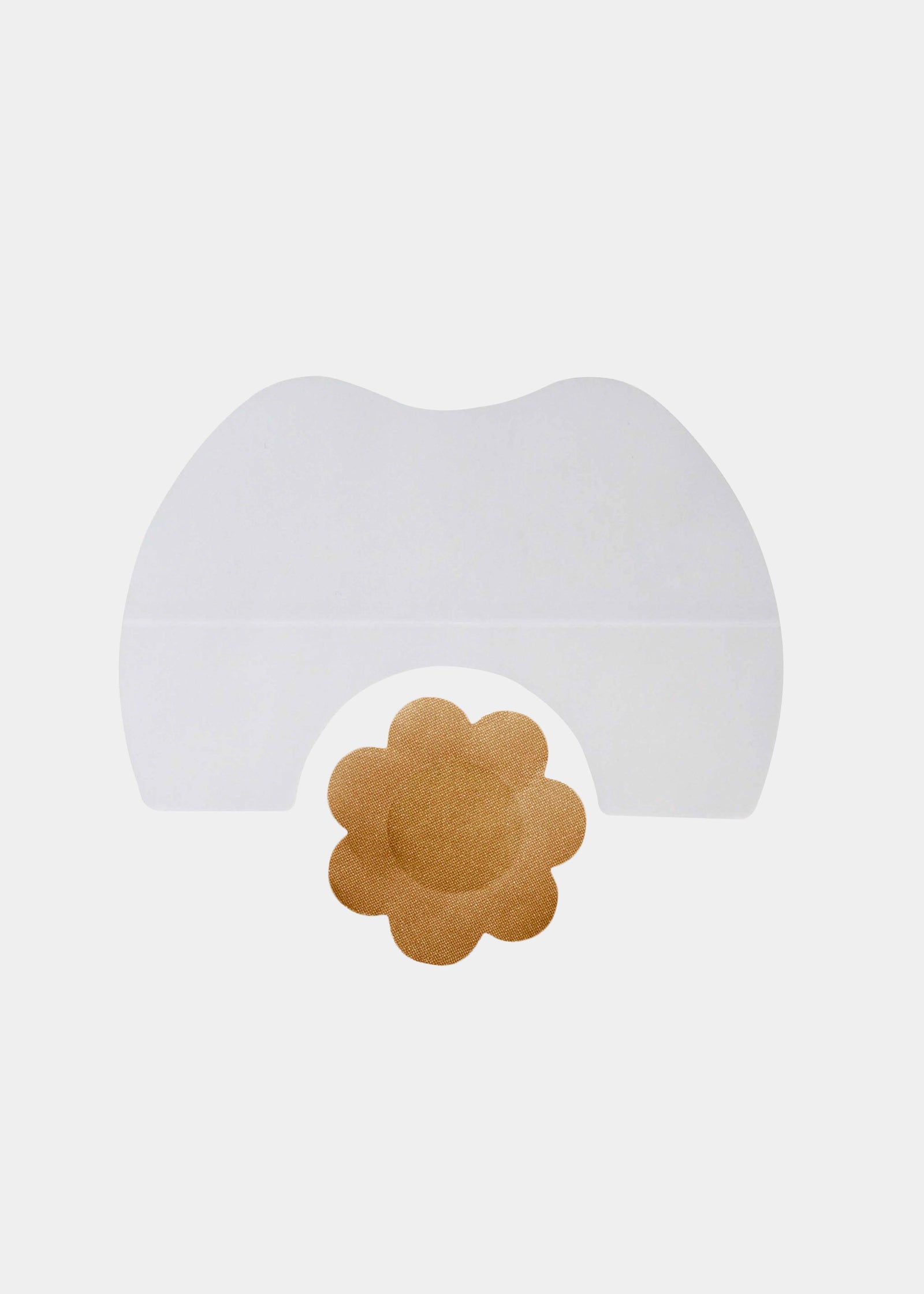 Still front product image of the mocha-colored MAGIC Lift Solution, showcasing the transparent silicone lift tapes and flower-shaped nipple covers designed to lift and support the bust with an invisible finish.
