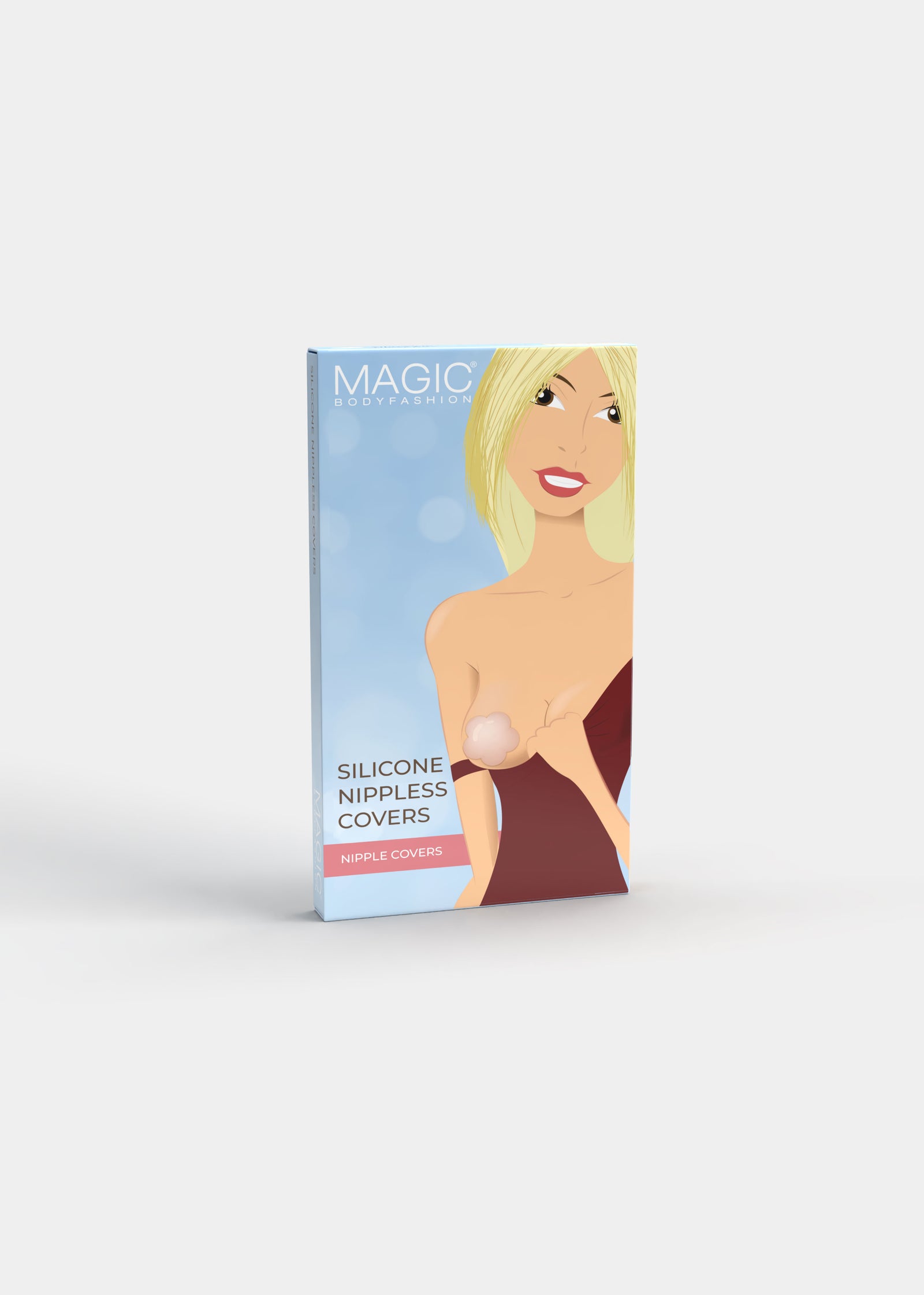 Front view of the Silicone Nipple Covers packaging box, showing the branded design on a clean, minimal box.