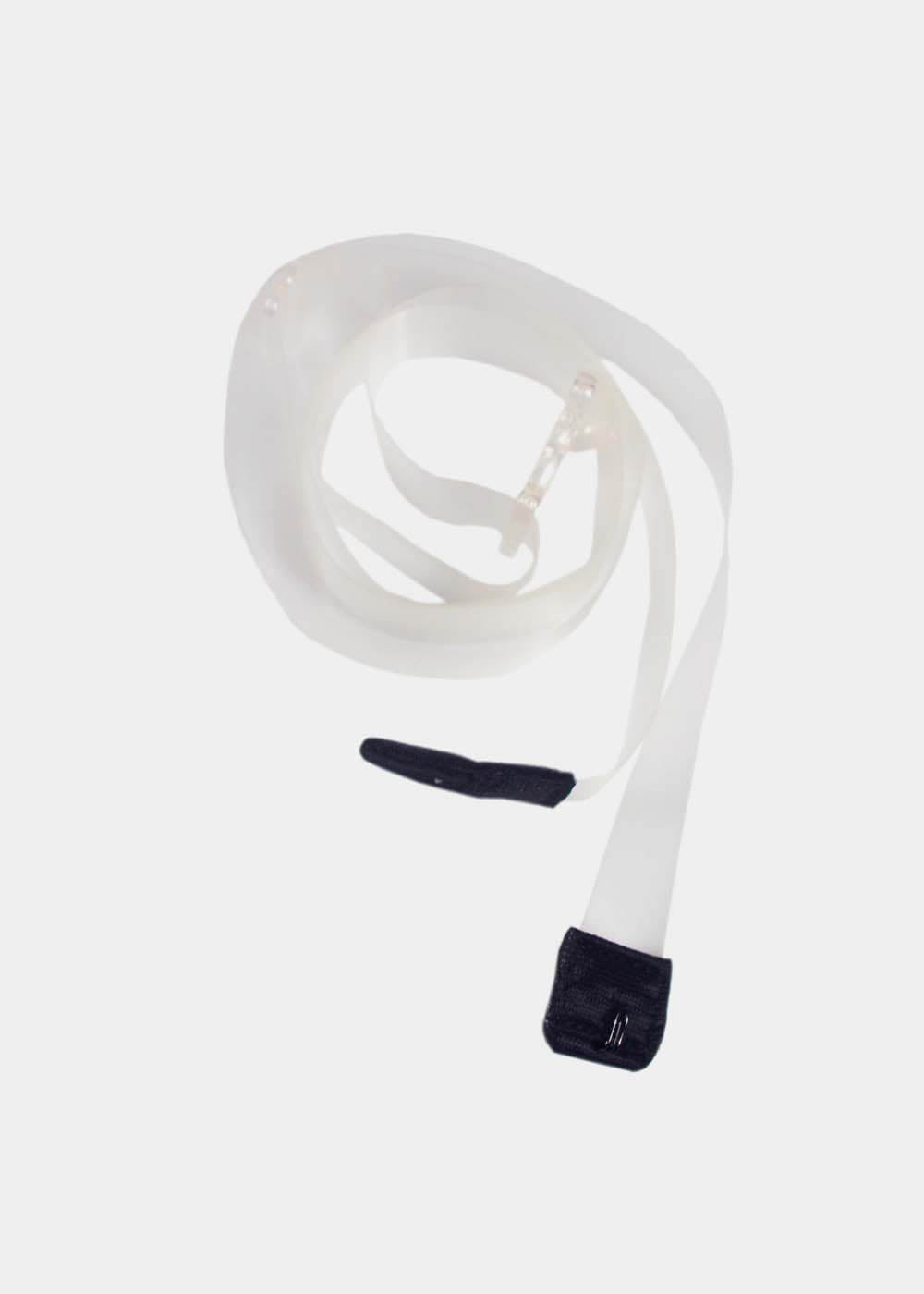 Still product image of the black Low Back Strap, featuring a soft, durable silicone strap with hook-and-eye ends designed to create a low-back effect with any bra that has a back closure.