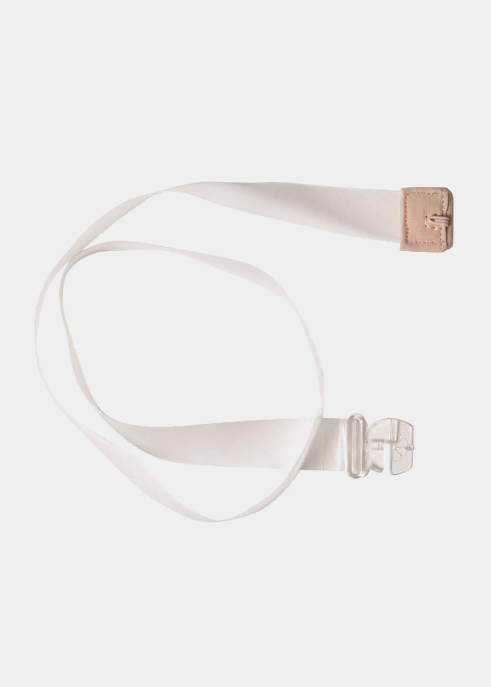 Still product image of the latte Low Back Strap, featuring a soft, durable silicone strap with hook-and-eye ends designed to create a low-back effect with any bra that has a back closure.