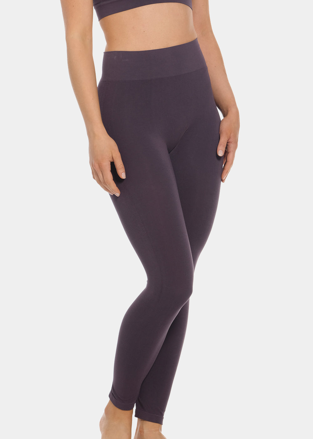 Dark purple Bamboo Legging worn by a person on a white background