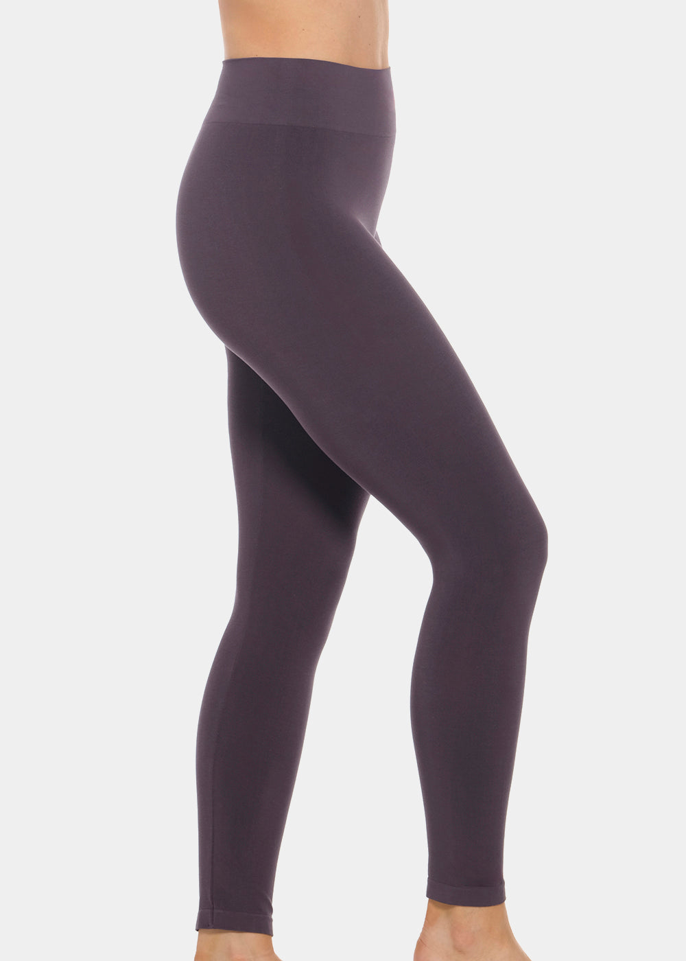 Dark purple Bamboo Legging worn by a person on a light gray background