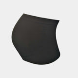 Still product image of Mama Supporting Belly Band in black, seamless maternity band. Soft stretchable fabric with under-bump support panel and silicone trim at top and bottom, designed for extra back support and smooth fit.