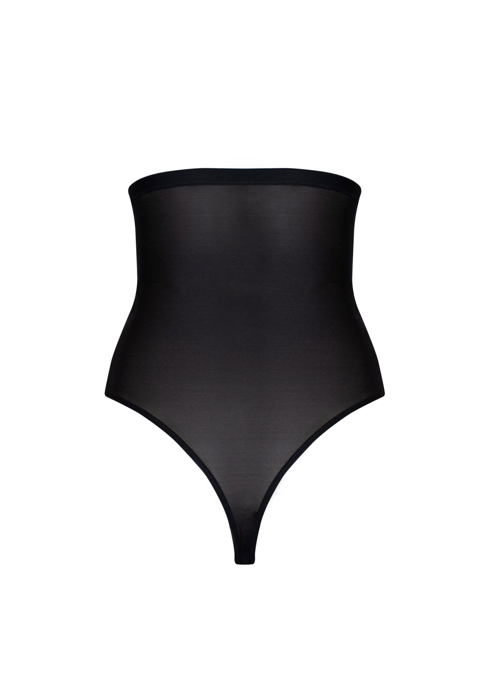Still product image of MAGIC Ultra Thin Power Thong in black shown from the back. High-waist shaping thong with smooth breathable fabric, light shaping for lower back and waist, and seamless edges for invisible wear.