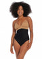 Front view of a model wearing MAGIC Ultra Thin Power Thong in black, high-waist shaping thong. Smooth breathable fabric providing light shaping for tummy, waist, and back, with seamless edges for invisible wear under clothing.