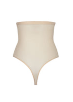 Still product image of MAGIC Ultra Thin Power Thong in latte shown from the back. High-waist shaping thong with smooth breathable fabric, light shaping for lower back and waist, and seamless edges for invisible wear under clothing.