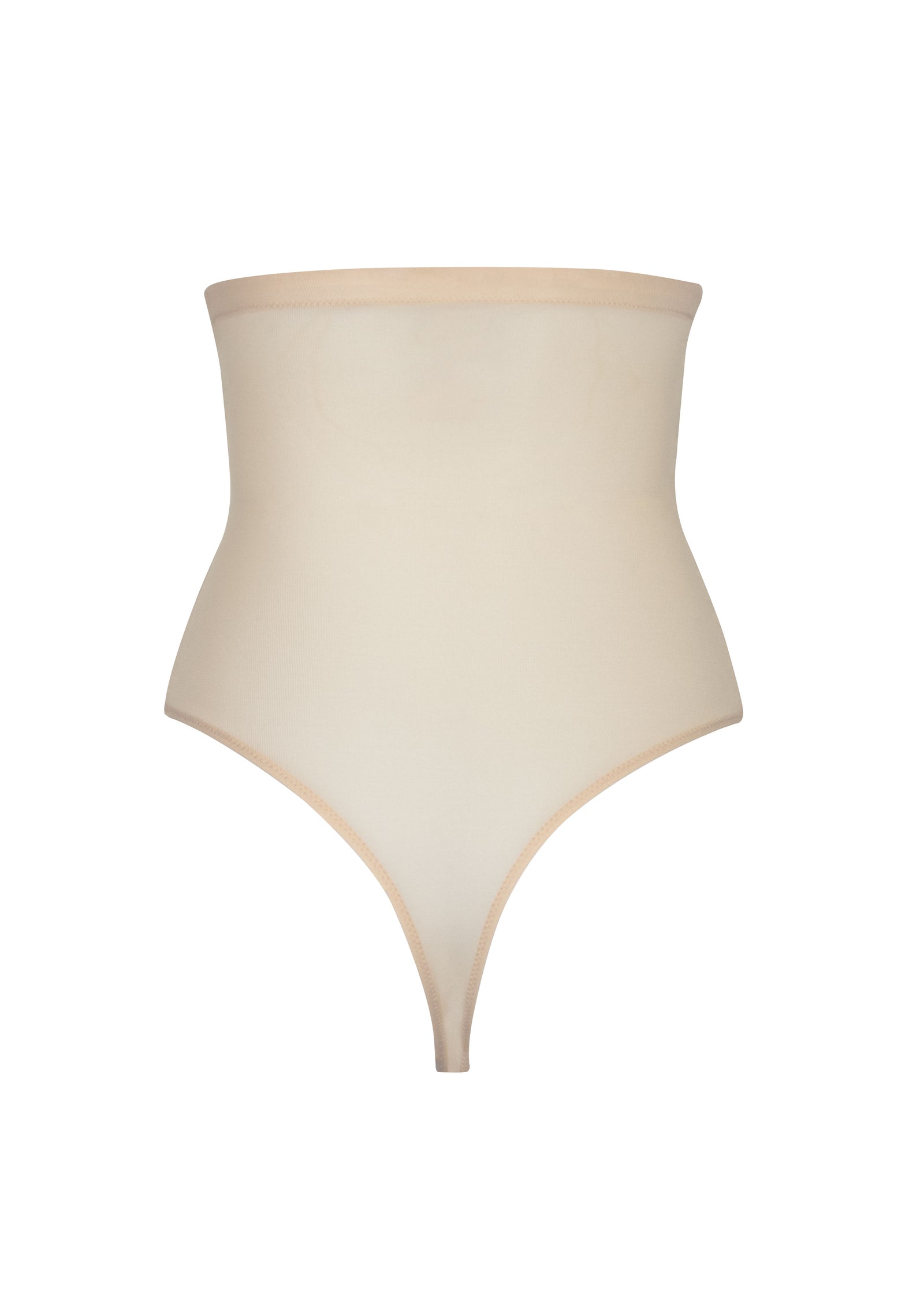 Still product image of MAGIC Ultra Thin Power Thong in latte shown from the back. High-waist shaping thong with smooth breathable fabric, light shaping for lower back and waist, and seamless edges for invisible wear under clothing.