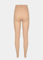 Still product image of MAGIC Tights in latte shown from the back. High-waist warm fleece-lined tights with smooth fabric providing medium shaping for lower back and waist, ladder-resistant finish, and sheer-look legs with unfleece foot section visible.
