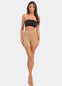Front view of a model wearing Summer Tights in sunkissed, 20 denier shaping tights with open toe styling. Built-in firm shaping short providing control for tummy, hips, and upper legs, with subtle lift at the bottom and slimming leg effect visible.