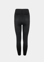Still product image of Suedine Look Legging in black, high-rise leggings with built-in shaping briefs. Soft luxurious faux suede stretch fabric with medium shaping for tummy, hips, and back, showing seamless edges and smooth finish for invisible wear.
