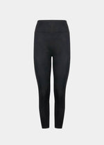 Still product image of Suedine Look Legging in black, high-rise leggings with built-in shaping briefs. Soft luxurious faux suede stretch fabric with medium shaping for tummy, hips, and back, showing seamless edges and smooth finish for invisible wear.