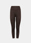 Still product image of Suedine Look Legging in chocolate, high-rise leggings with built-in shaping briefs. Soft luxurious faux suede stretch fabric providing medium shaping for tummy, hips, and back, with seamless edges and smooth finish visible.
