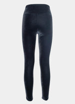 Still product image of Vlegging in black shown from the back. High-rise leggings with built-in shaping briefs, soft stretchy velvet fabric providing medium control for lower back and hips, and special lift zone at the bottom visible.