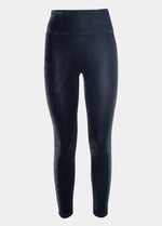 Still product image of Vlegging in black, high-rise leggings with built-in shaping briefs. Soft stretchy velvet fabric providing medium shaping for stomach, hips, and back, with special lift zone at the bottom and cotton gusset visible.