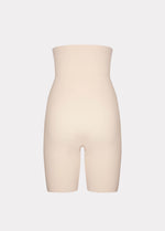 Still product image of Maxi Sexy Hi-Bermuda in latte shown from the back. High-waist mid-thigh shaping shorts with smooth powerful fabric, firm control for lower back, hips, and thighs, seamless edges, and silicone-trimmed waistband visible.
