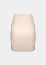 Still product image of Maxi Sexy Control Skirt in latte shown from the back. High-waist shaping skirt with smooth powerful fabric, firm control for lower back and hips, built-in tummy shaping zone, silicone-trimmed hem, and seamless edges visible.