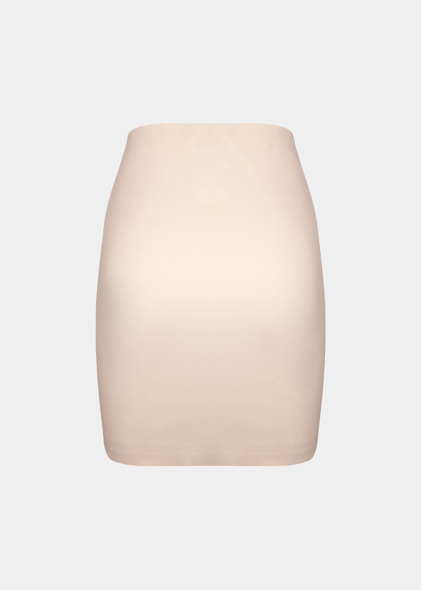 Still product image of Maxi Sexy Control Skirt in latte shown from the back. High-waist shaping skirt with smooth powerful fabric, firm control for lower back and hips, built-in tummy shaping zone, silicone-trimmed hem, and seamless edges visible.