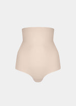 Still product image of Maxi Sexy Hi-Brief in latte, high-waist shaping brief. Smooth powerful fabric providing firm control for tummy, waist, and back, with seamless edges and silicone-trimmed waistband visible.