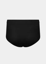 Still product image of Maxi Sexy Shaping Brief in black shown from the back. High-waist shaping brief with smooth strong recycled fabric, firm control for lower back and waist, and seamless edges for invisible wear.