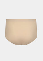 Still product image of Maxi Sexy Shaping Brief in latte shown from the back. High-waist shaping brief with smooth strong recycled fabric, firm control for lower back and waist, and seamless edges for invisible wear.