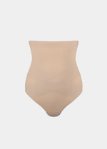 Beige high-waisted thong on a light gray background