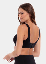 A model wearing a Black Sensual Bra with a grey background