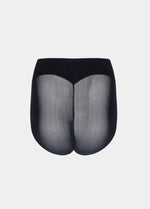 Still product image of Sheer & Sexy Brief in black shown from the back. Mid-waist shaping brief with smooth fabric, sheer mesh panels, and special lift zone at the buttocks, featuring seamless edges for invisible wear.