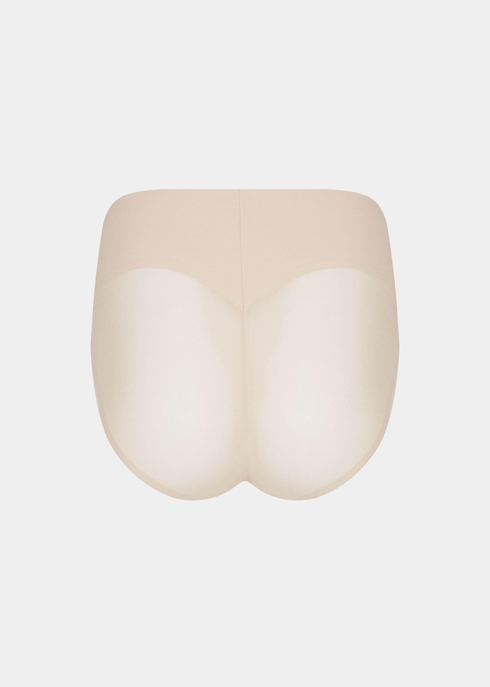 Still product image of Sheer & Sexy Brief in latte shown from the back. Mid-waist shaping brief with smooth fabric, sheer mesh panels, and subtle lift zone at the buttocks, featuring seamless edges for invisible wear.
