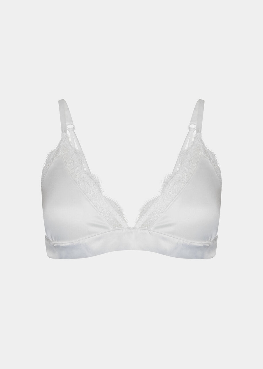 Satin Lace Bralette shown on a white/greyish background