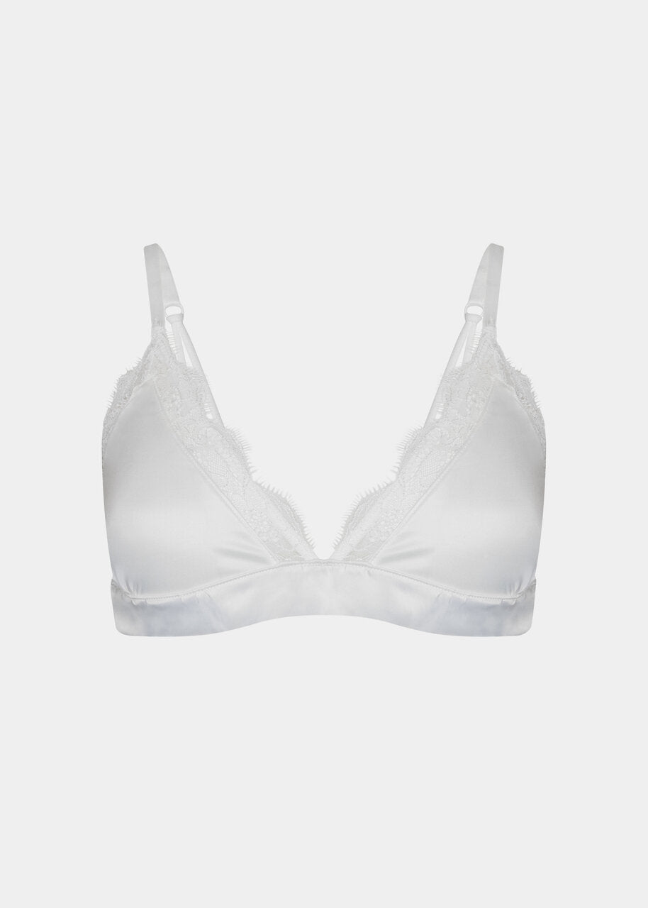 Satin Lace Bralette shown on a white/greyish background