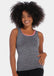 A woman wearing a gray Active Bra Top with pink trim.