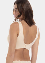 This image shows a model wearing the Scallop Bra. Shown from the rearview