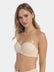 Front view of a model wearing a bra with removable transparent silicone straps, featuring adjustable clear 15-millimeter-wide straps that provide a seamless, discreet look under clothing.
