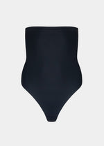Still product image of Maxi Sexy Hi-Thong in black, high-waist shaping thong. Smooth powerful fabric providing firm control for tummy, waist, and back, with seamless edges and silicone-trimmed waistband visible.