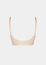 Still product image of Fancy Mama Nursing Bra in latte and white shown from the back. Seamless wire-free nursing bras with adjustable straps, hook-and-eye closures, and smooth fabric back panels.