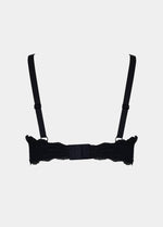 Still product image of Mama Lace Bralette in black shown from the back. Seamless wire-free nursing bra with adjustable straps, hook-and-eye closure, and smooth fabric back panel.