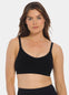 Front view of a model wearing Mama Comfort Nursing Bra in black, seamless wire-free nursing bra. Clip-down cups, adjustable straps, and smooth stretchable fabric visible, designed for nursing access and support.