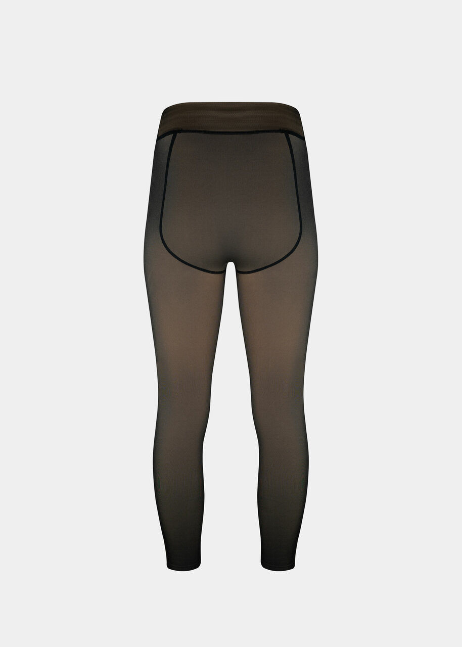 Still product image of Warm Fleece-Lined MAGIC Leggings in black shown from the back. High-waist fleece-lined leggings with smooth fabric providing medium shaping for lower back and tummy, ladder-resistant finish, and translucent-look legs visible.