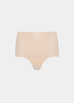 Still product image of Tummy Shaper in latte, mid-waist shaping brief with double-layer smoothing waistband. Seamless design with smooth fabric, full front coverage, and invisible edges for firm tummy shaping.