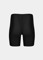 Still product image of Everyday Shaper Bermuda in black shown from the back. Mid-waisted seamless shapewear shorts with long legs to mid-thigh, smooth fabric, and seamless edges for invisible shaping under clothing.